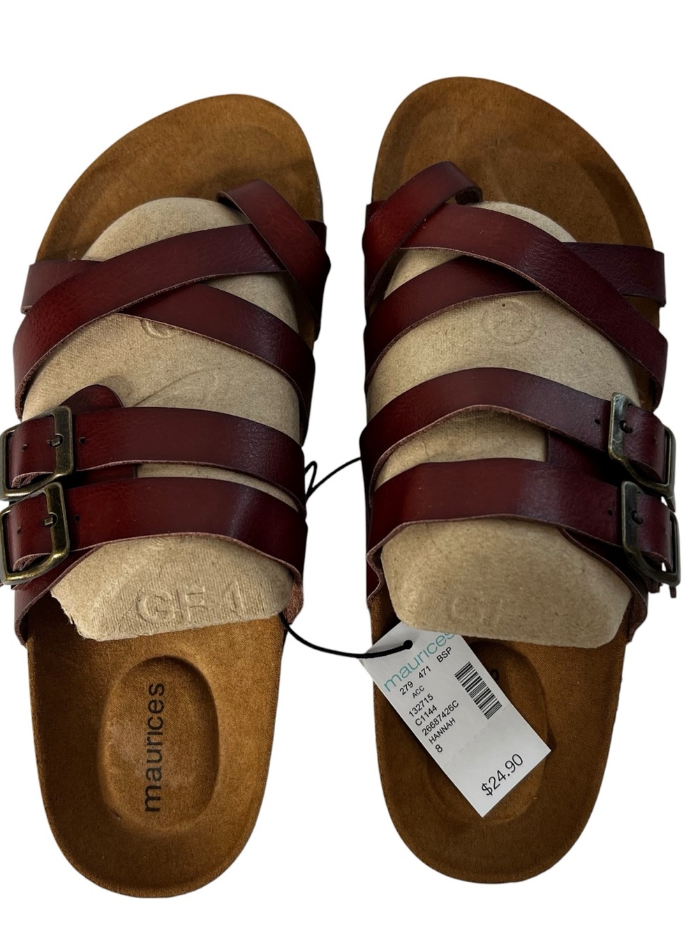 Maurices Brown Leather Strappy Buckle Comfort Sandals Sz 8 All Man-Made Material - Picture 5 of 12